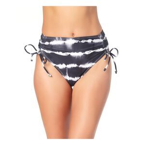 CALIFORNIA WAVES Women's Black Acid Wash Side Tie High Waisted Swimsuit Bottom S